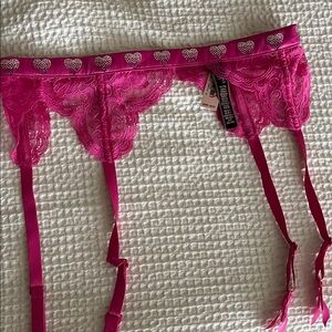 Victoria's Secret Hot Pink Lace Heart-Trim Garter Belt
